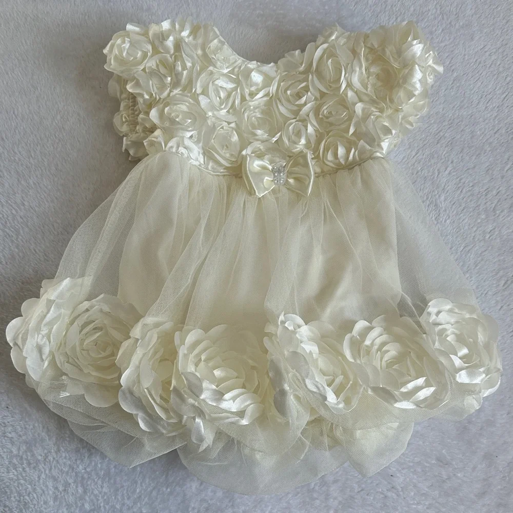 NWT Infant 9M‎ Ivory Floral Formal Tulle Bubble Dress Wedding Baptism Whimsical